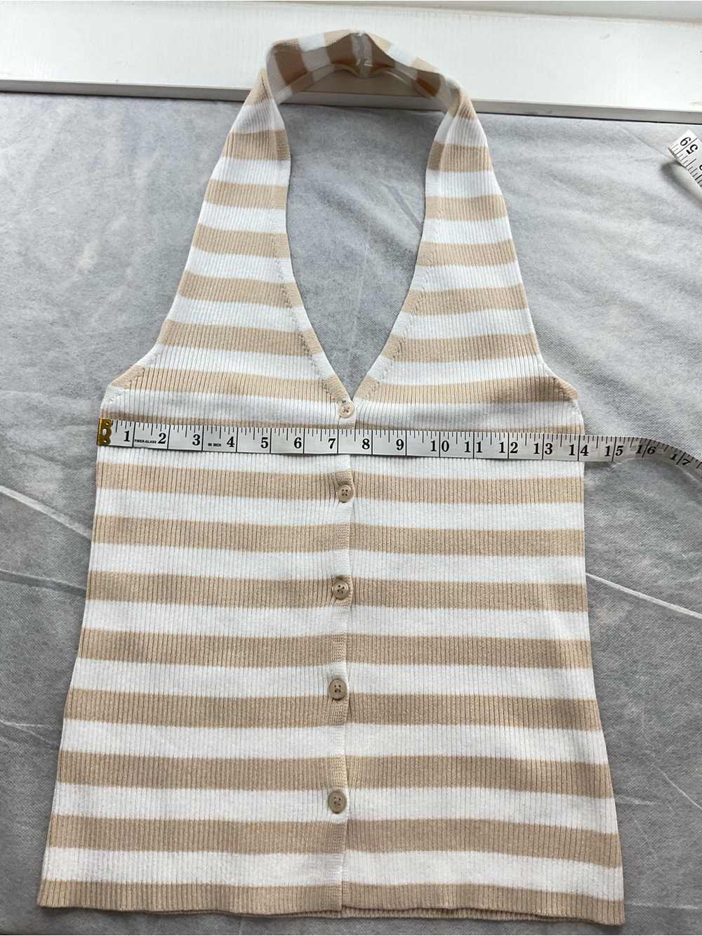 FCT with Love Ribbed Striped Halter Button-Front Tank Top Y2K Minimalist Summer